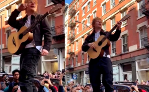 Ed Sheeran surprises fans with performance on top of car in New York
